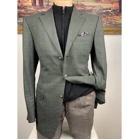 40R Ermenegildo Zegna Green‎ Check Sport Coat - Suit Jacket - Picture 2 of 14